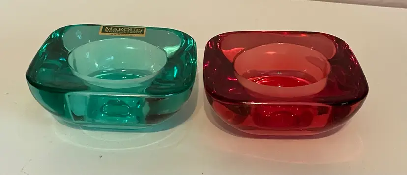 Marquis Waterford Crystal Set of Candle Votive Holders, Red and Green