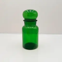 Green Belgium Glass Bubble Top Jar