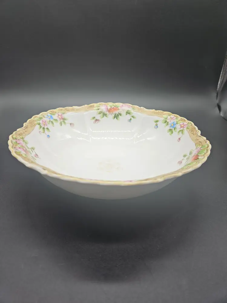 Vtg Noritake Morimura Nippon Vegetable Serving Bowl Gold Floral Trim 10 in