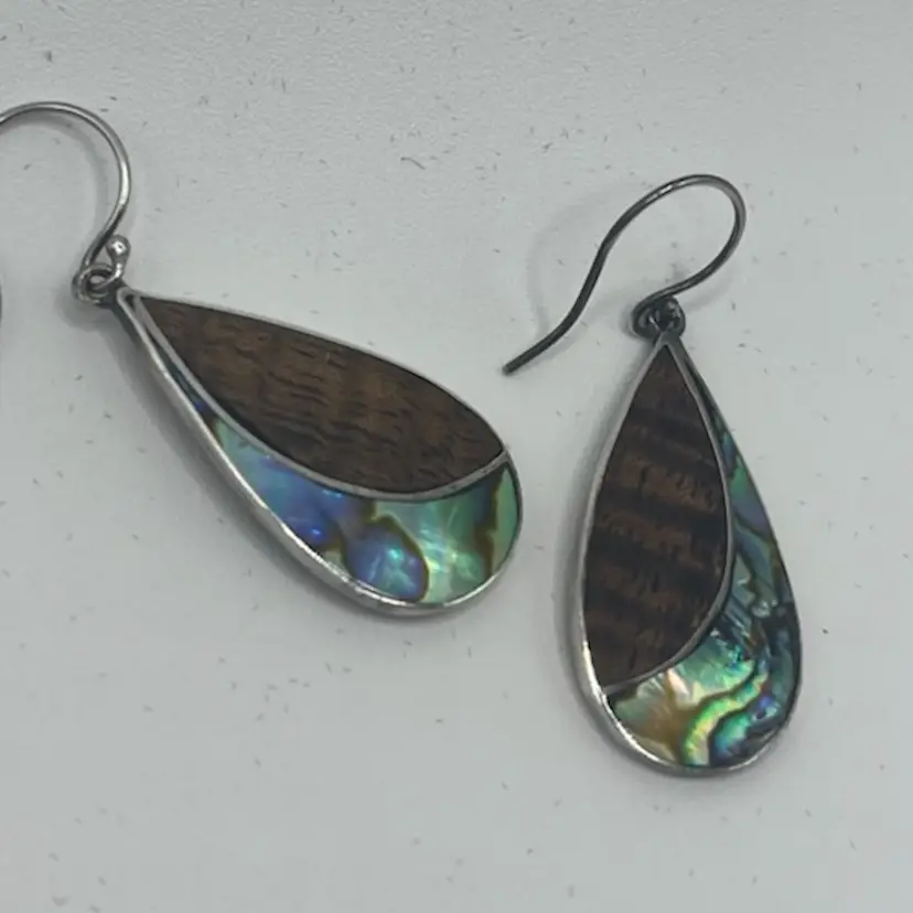 Koa Wood, Abalone And Sterling Silver Earrings