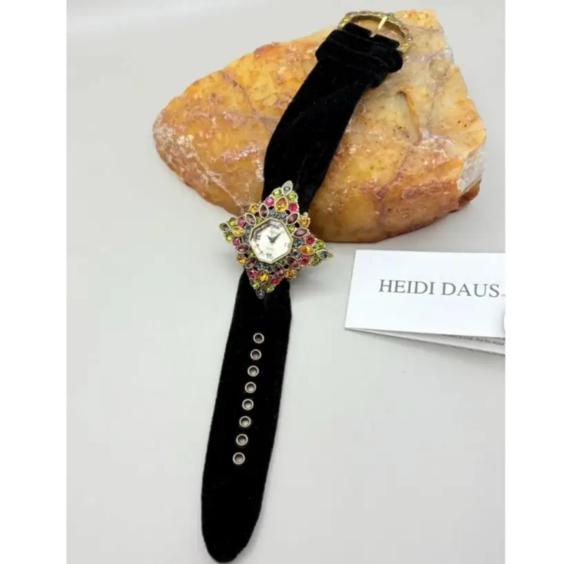 Rare Heidi Daus multicolor gem watch with Black Velvet Band