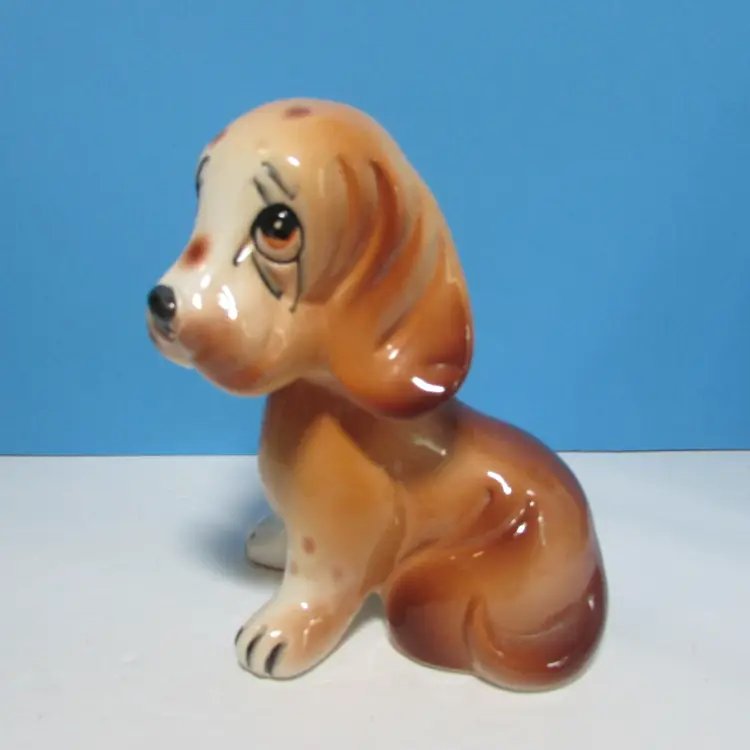 vintage sad dog sitting puppy figure Japan 6 1/2" tall
