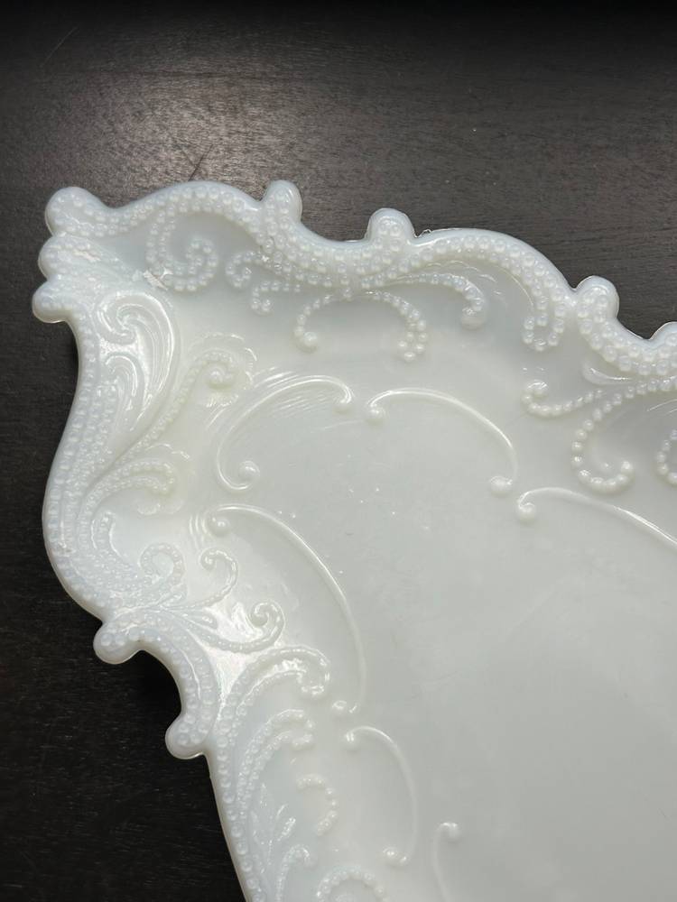 Antique Dithridge Rococo Revival Style opaline dresser tray Glows