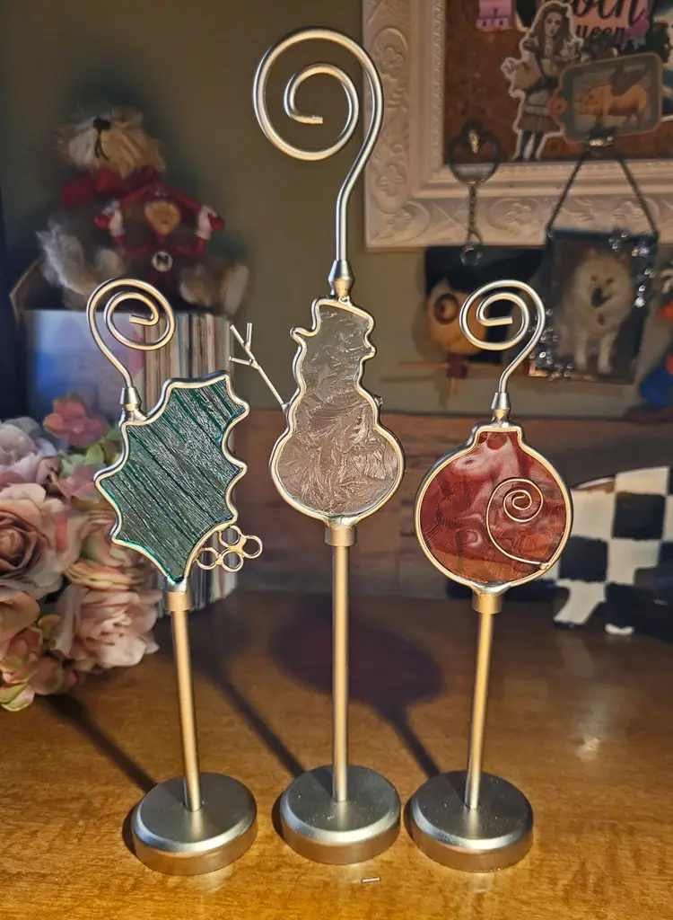 Vintage Elsal, Inc. Trio of Christmas Photo Clips: Holly, Snowman and Ornament c. 1990s - As Is