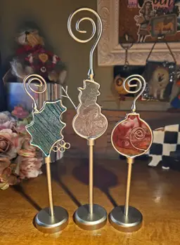 Vintage Elsal, Inc. Trio of Christmas Photo Clips: Holly, Snowman and Ornament c. 1990s - As Is