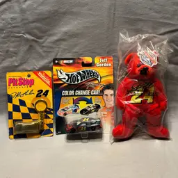 Lot of 3 Jeff Gordon # 24 Items Avon Bennie Bear, Golden Keychain, Diecast Car
