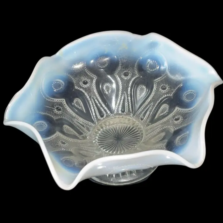 Dugan White Opalescent Keyhole Footed Compote