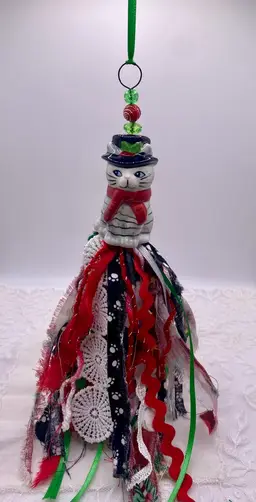 Mini Christmas Gray Striped Kitty Cat Salt Shaker Tassel