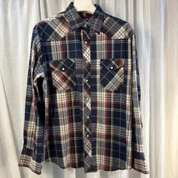 Vintage Wrangler Shirt Mens Large Button Up Pearl Snap Long Sleeve  Blue Plaid