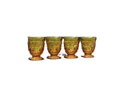 Vintage Indiana Glass Whitehall Amber Gold Cubist Glass Goblet Set Of 4 MCM 4.2"