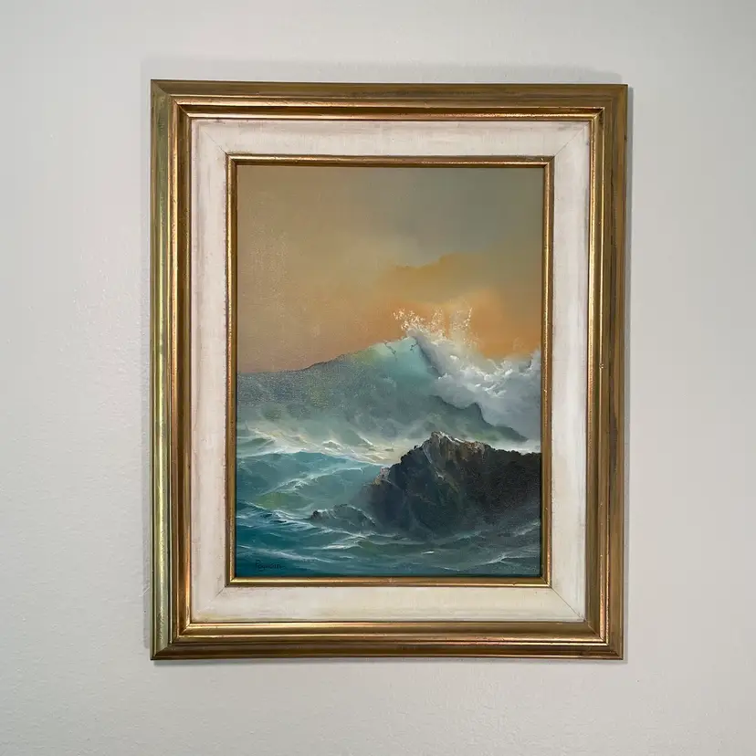 Vintage Vincent Pogacar (1929-1997) Framed Oil Painting Seascape Ocean Waves Tonalism 18x22"