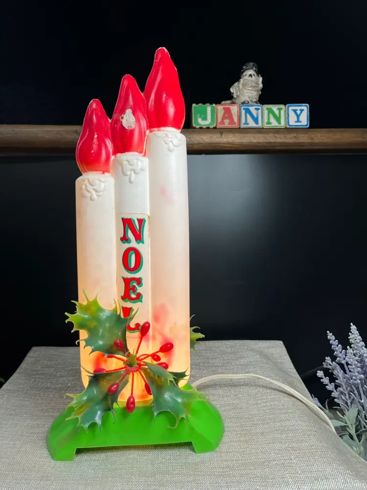 Vintage Electric Empire Blow Mold NOEL Tabletop Candles