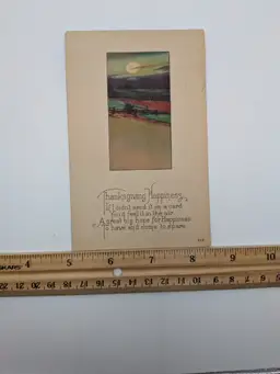 E117. Antique Postcard Green 1¢ Stamp Thanksgiving Happiness