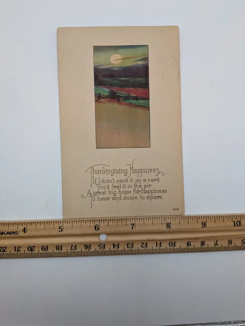 E117. Antique Postcard Green 1¢ Stamp Thanksgiving Happiness