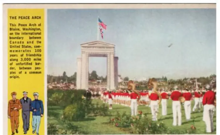 Postcard The Peace Arch Blaine Washington US Canada Military