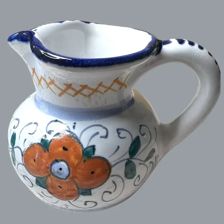 037 Small Italian Pottery Artist Signed Picture Creamer Match Holder Terra-Cotta Clay 3.5" X 4"