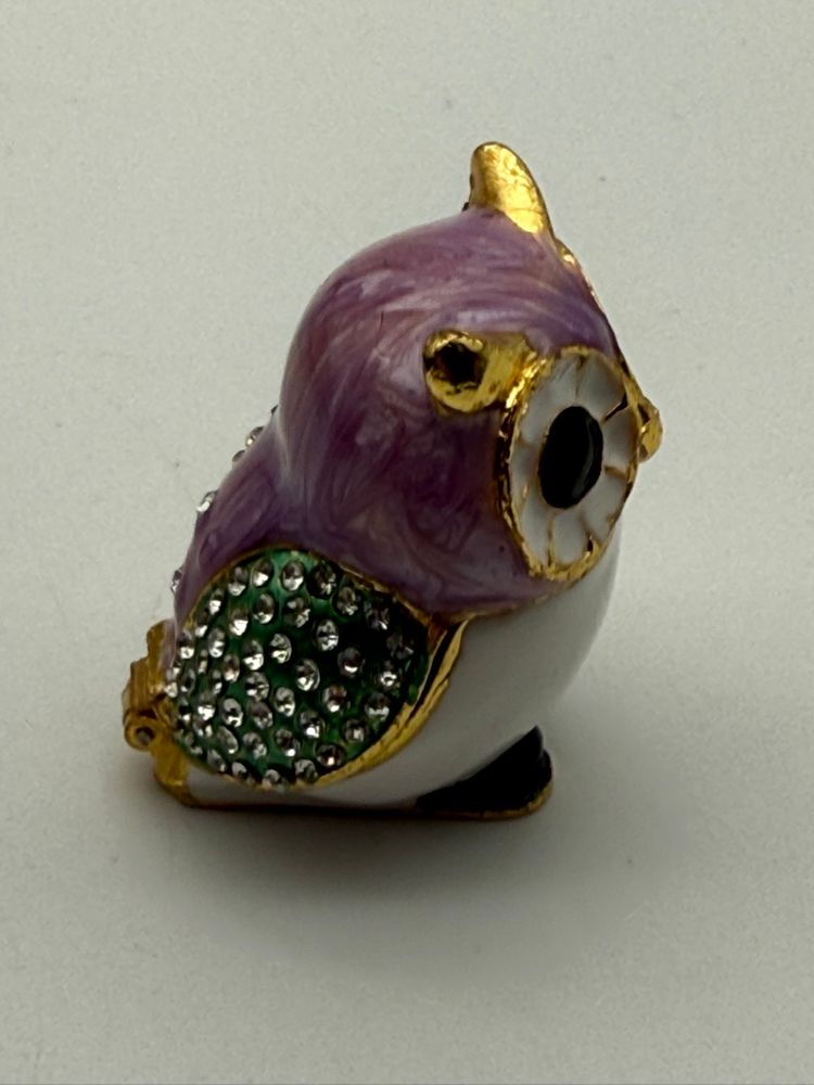 Lavender Enamel Owl Trinket Box