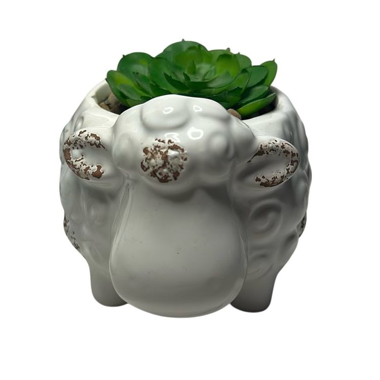 Sheep - Ceramic Succulent Planter. Faux Succulent Already In Place.