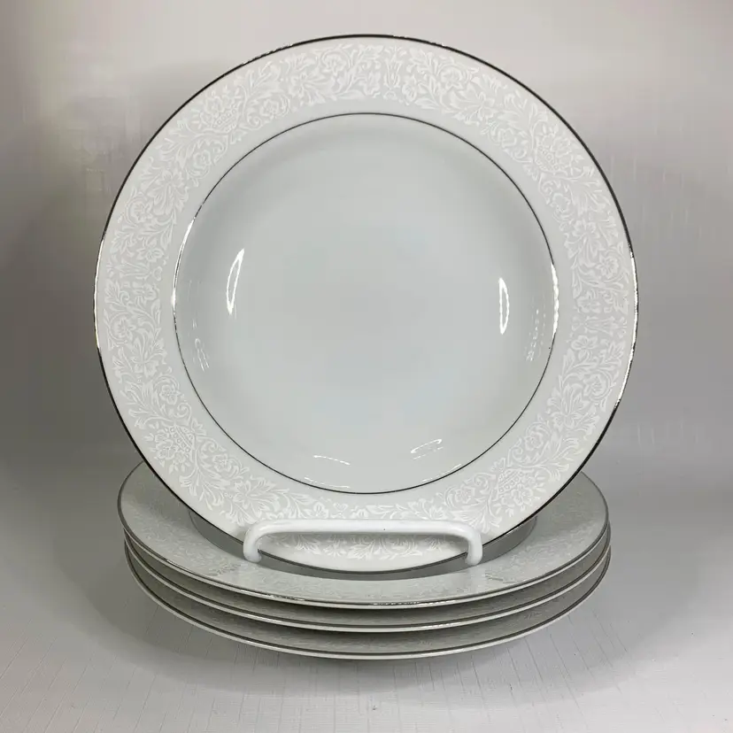 Four Crown Platinum Rim Bowls Set 4 Embossed Made Japan Wedding Bridal Vintage