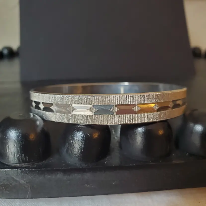 Monet Frosted Silvertone Etched Bangle