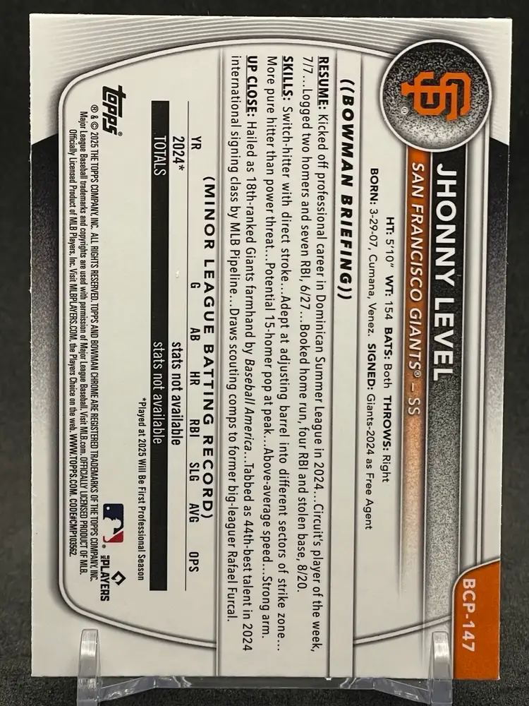 Jhonny Level 2025 Bowman Chrome Bowman 1st Mojo Refractor #BCP-147