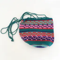 Vintage Wayuu Mochila Woven Multicolor Mini Drawstring Boho Bag