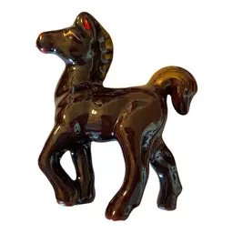 Vintage Red Ware Ceramic Brown with Gold Mane and Tail Horse Pony Figurine