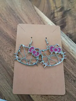 Sanrio Silver Tone with Enamel Hello Kitty French Wire Pierced Earrings