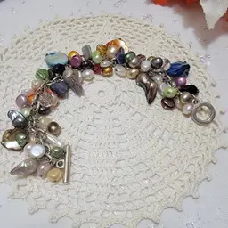 Colorful Baroque Pearl And Glass Bead Charm Bracelet