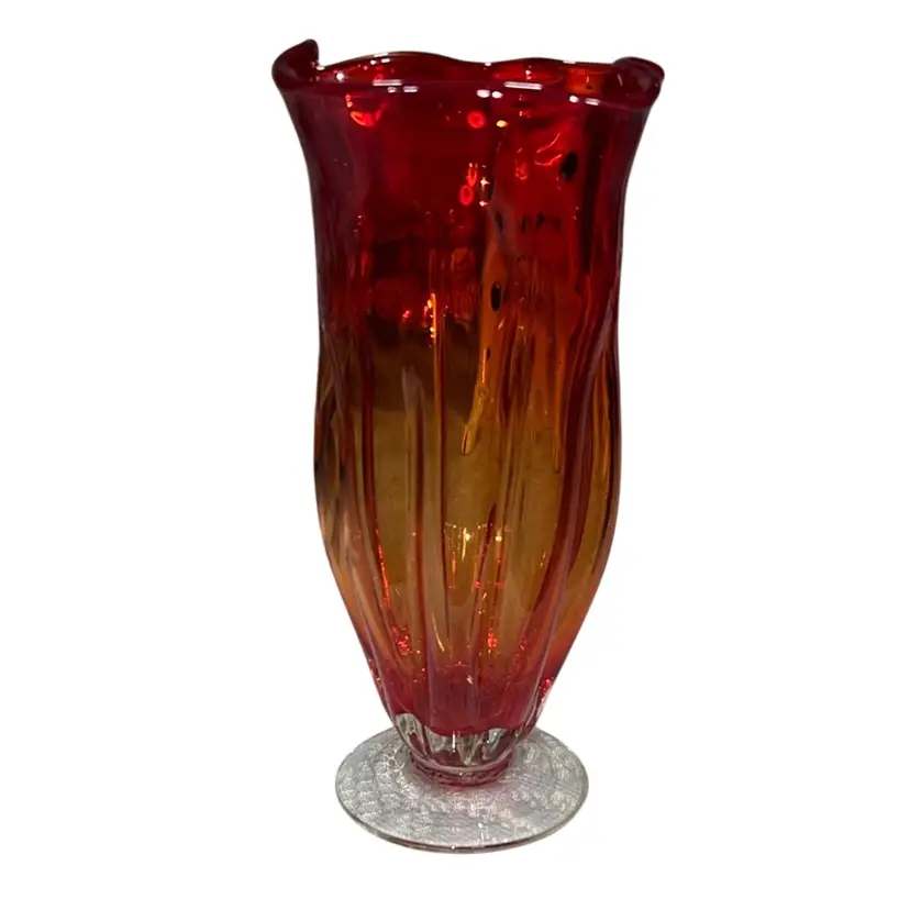 MCM Swag Art Glass Amberina Handkerchief Vase 6 3/4β Tall