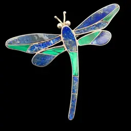 15 - Vintage Native 970 (97%) Sterling Dragonfly Pin Brooch Pendant With Inlaid Stone Lapis And Malachite - Marked, Not Tested