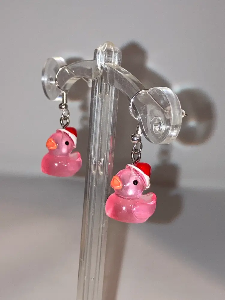 2 Day Sale! 🎉🎄🎉 UV Reactive and Glow in the Dark Santa Duck Earrings! 925 Stamped Untested Hooks.  Made By Me!