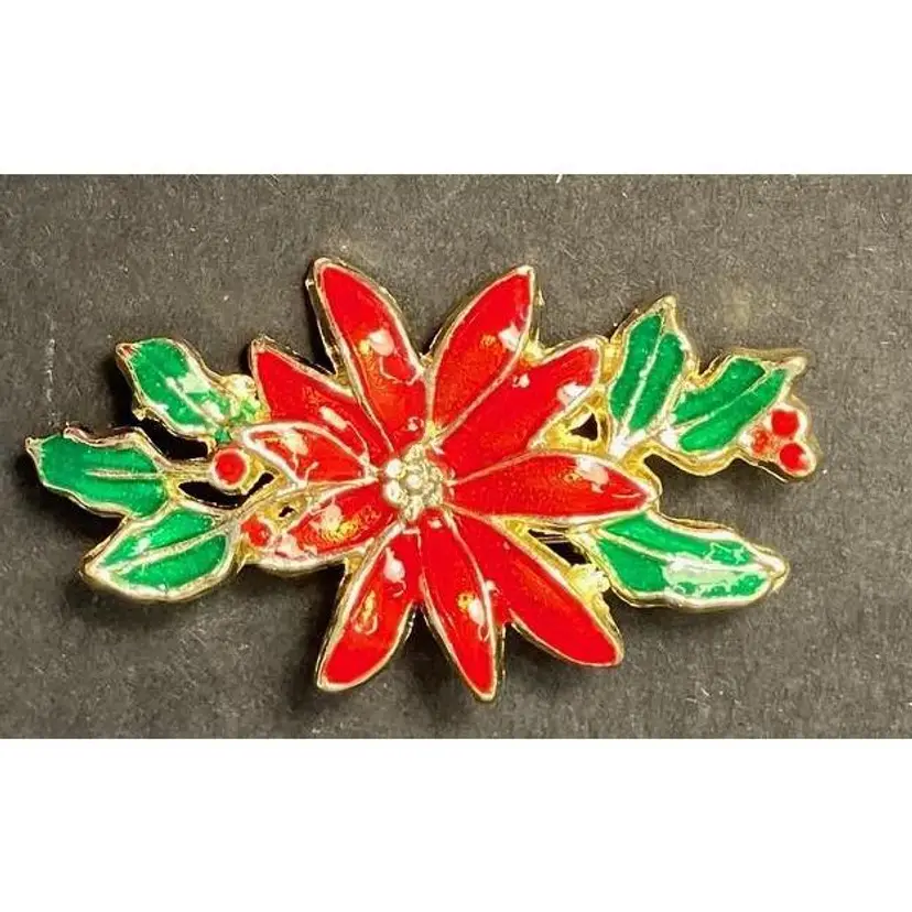 Poinsettia Brooch Christmas Holiday Pin Gold Tone Enamel