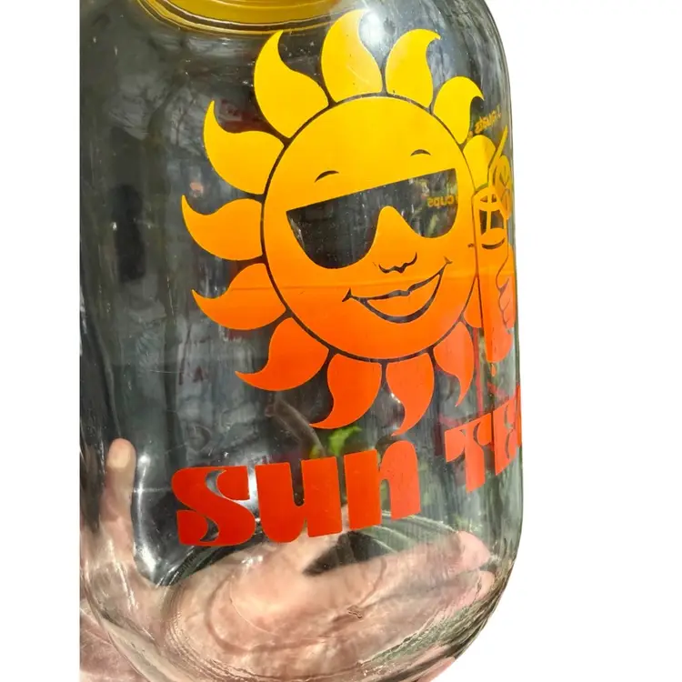 Vintage 70’s Anchor Hocking SUN TEA Large Glass Jar Gallon Jug with Lid Groovy