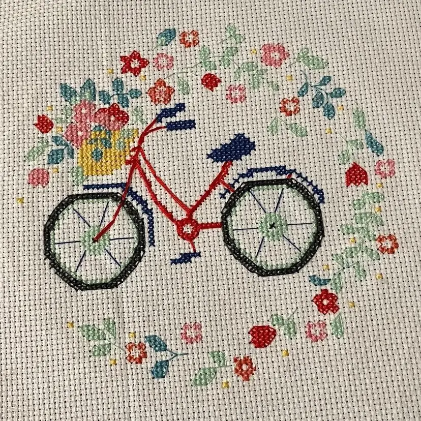 #01 - Handmade Bike and Flowers Cross Stitch