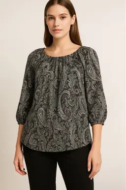 Michael Kors Black White Paisley Blouse Women’s XL 3/4 Sleeve Boho Top