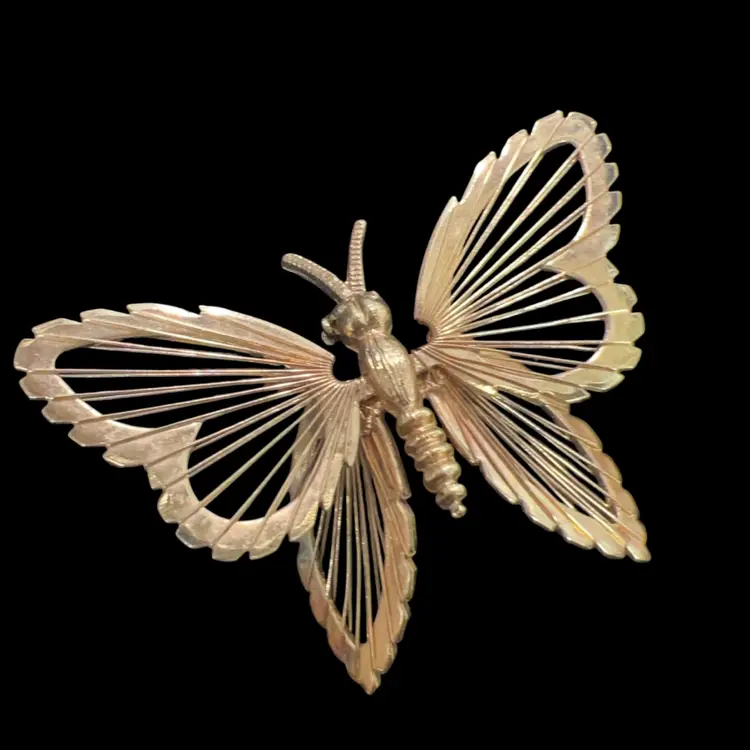 Monet Gold tone Butterfly Pin Stamped 2”