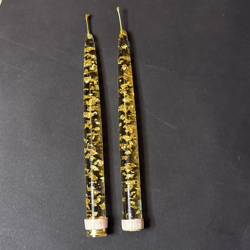 Pair of Clear & Gold Fleck Lucite Candles - 8” tall