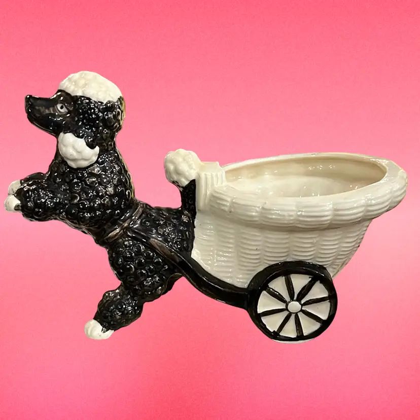 Napco KITSCHY Black & White POODLE Ceramic Planter