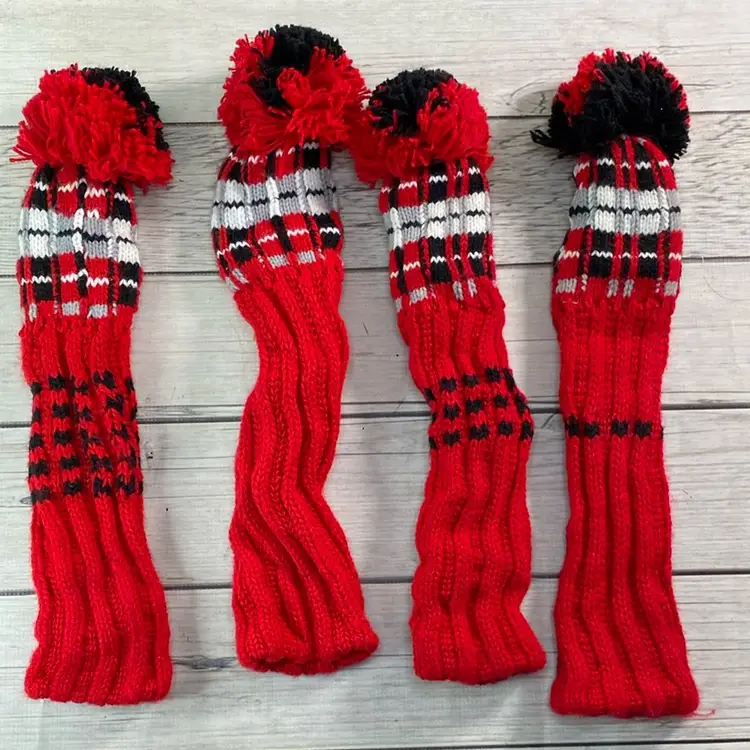 Vintage Golf Head Covers Knit Pom Red Black Set of 4