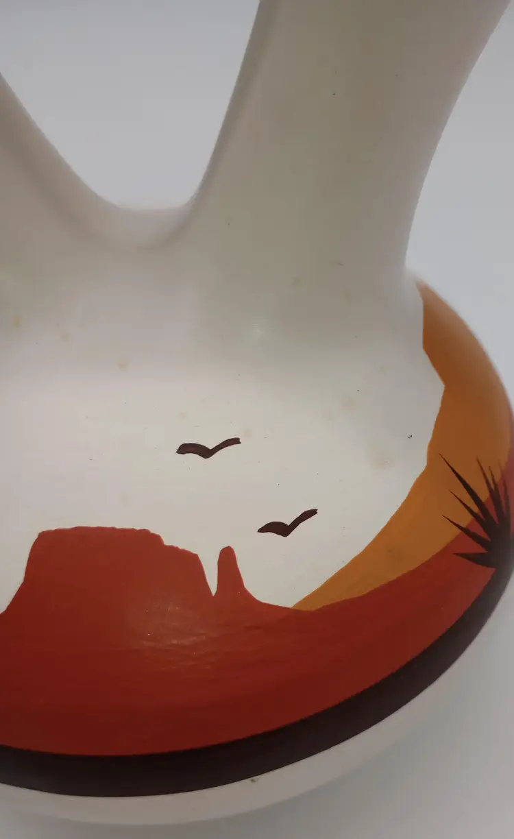 Vintage Southwestern Native American Double-Spout Pottery Vase.