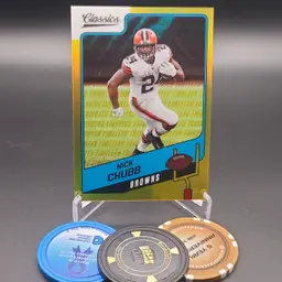 Nick Chubb 2021 Panini Classics Football Premium Edition Timeless Tributes Gold Parallel Numbered 50/60 Card #33 - Cleveland Browns Football Card
