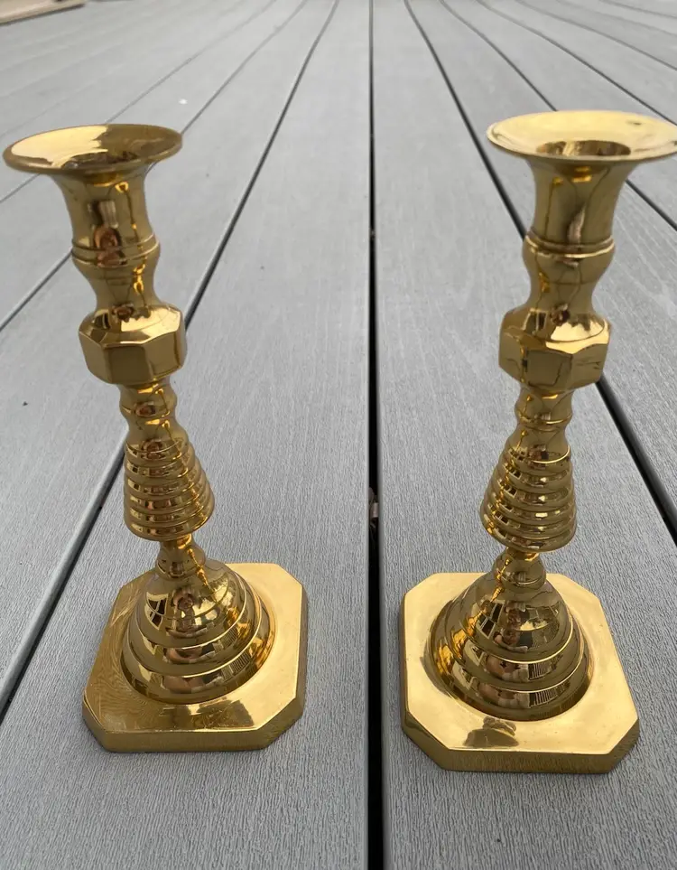 PAIR OF BALDWIN BRASS BEEHIVE CANDLE HOLDERS