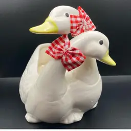 Vintage Porcelain Planter With Geese 9” Tall 6” Front To Back 5” Wide