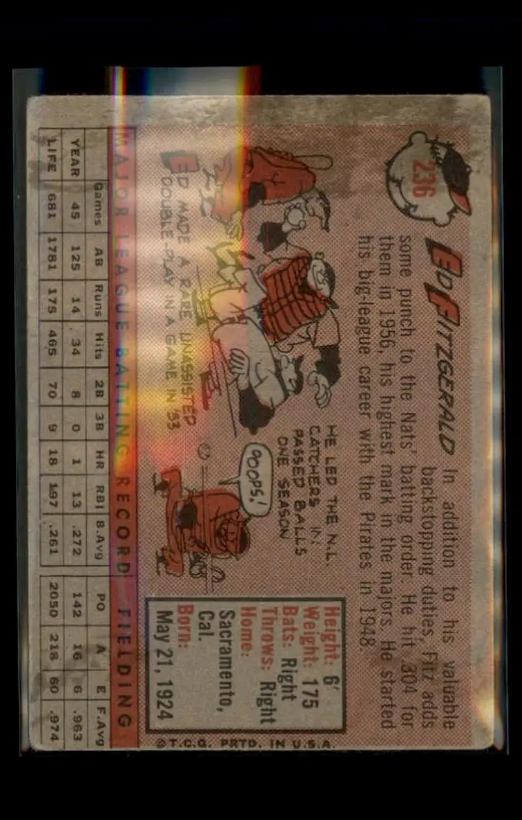 1958 Topps #236 Ed FitzGerald - (pk4) - Washington Senators