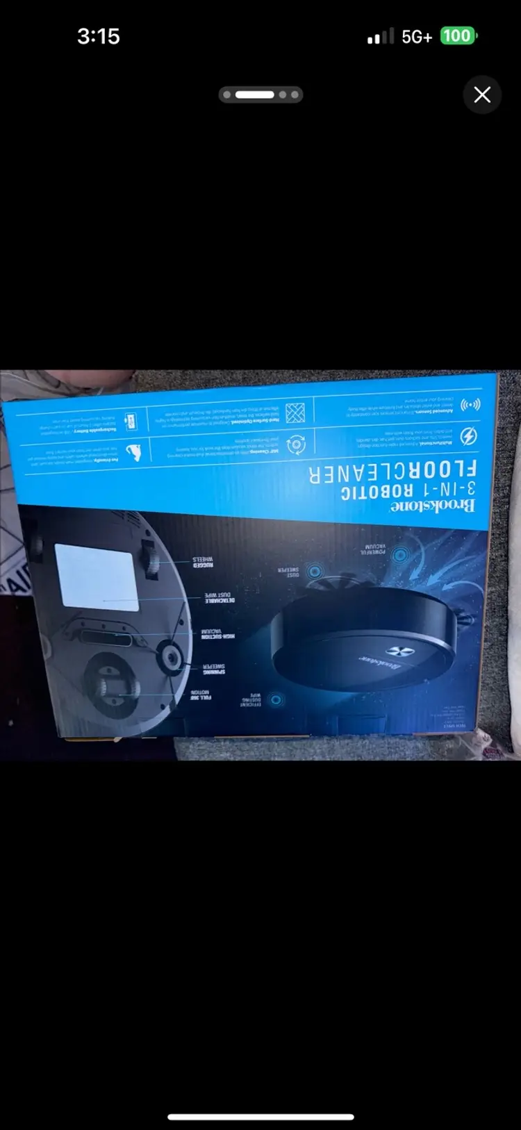 Brookstone 3 in 1 Robotic Floor Cleaner Hard Surfaces New In Box