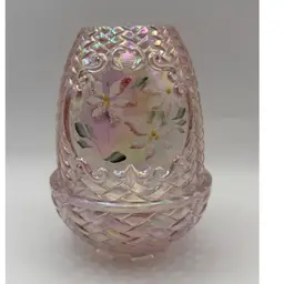 Fenton Pink Iridescent Basket weave Fairy Lamp ~ Signed