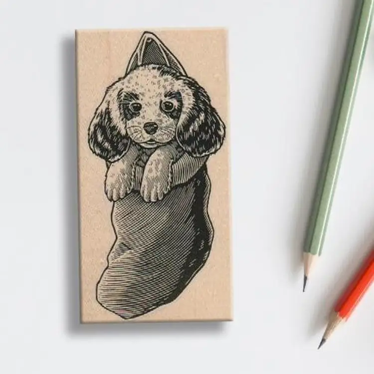 Puppy Dog In Stocking Christmas Rubber Stamp