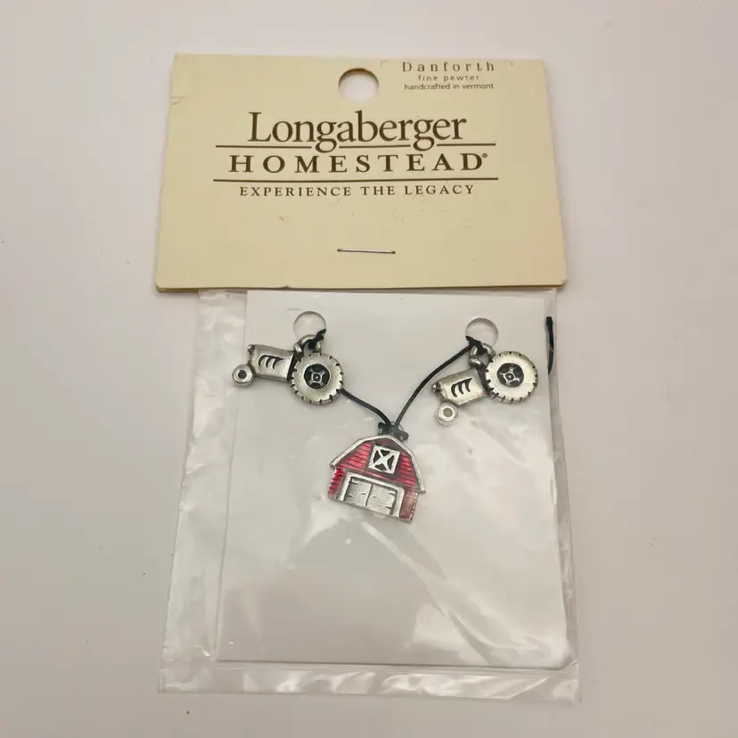 Longaberger Homestead, Garland Farmyard, Pewter, Basket Charm, Tractors/Barn