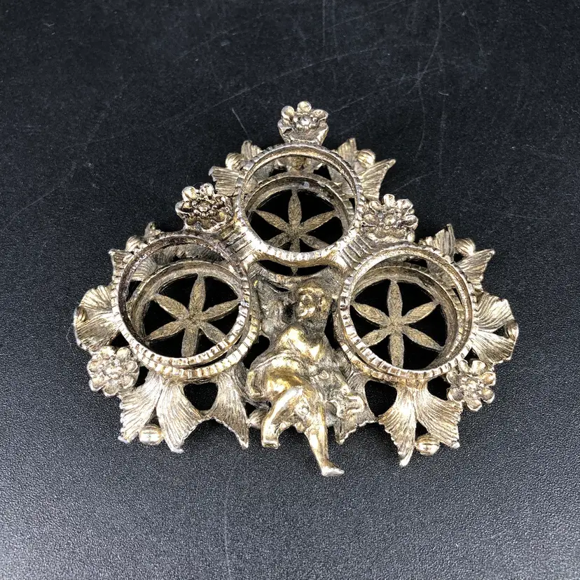 Vintage Mementos Silver-Tone Cherub & Flowers 3 Lipstick Holder 1960s Hollywood